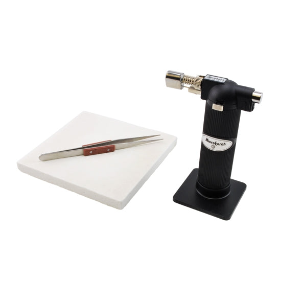 Torch Firing Kit.  Includes the Micro Torch adjustable flame butane torch, fiberboard and fiber grip tweezers.