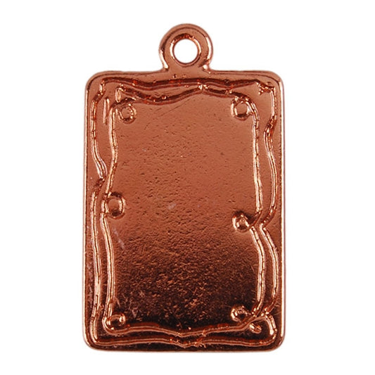 Copper Plate Shape - Doodle Frame Rectangle Pendant - 15mm x 21mm