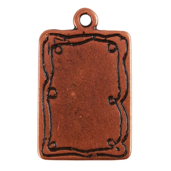 Antique Copper Plate Shape - Doodle Frame Rectangle Pendant - 15mm x 21mm