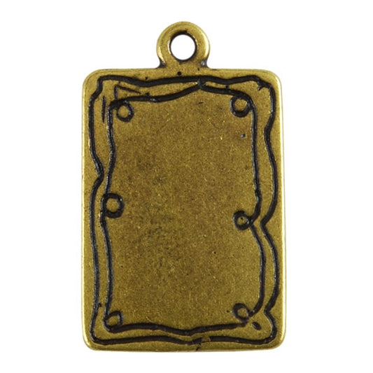 Antique Brass Plate Shape - Doodle Frame Rectangle Pendant - 15mm X 21mm Pkg/2