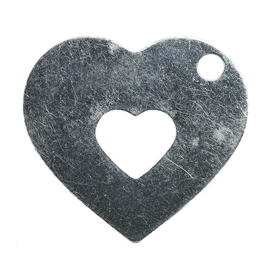 Sterling Silver Plate Blank - Hollowed Heart - 19mm x 21mm Pkg/2