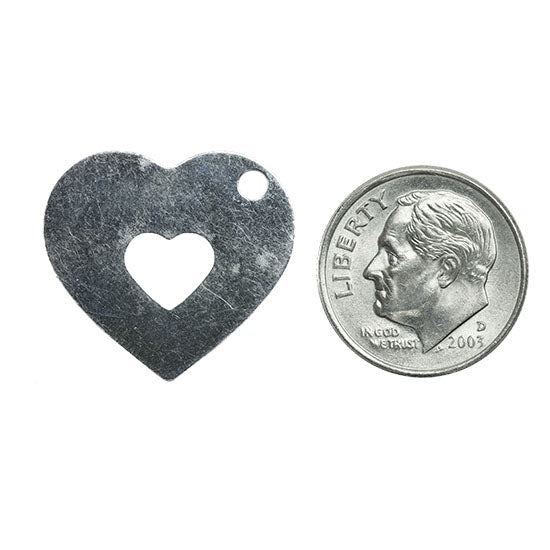 Sterling Silver Plate Blank - Hollowed Heart - 19mm x 21mm Pkg/2