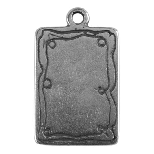 Antique Silver Plate Shape - Doodle Frame Rectangle Pendant - 15mm x 21mm Pkg/2