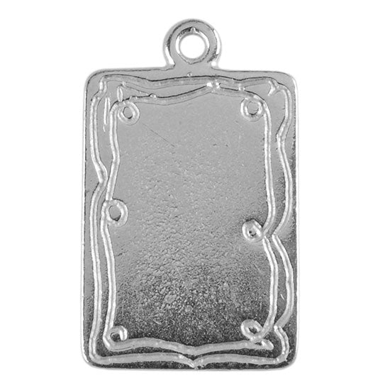 Silver Plate Shape - Doodle Frame Rectangle Pendant - 15mm x 21mm Pkg/2