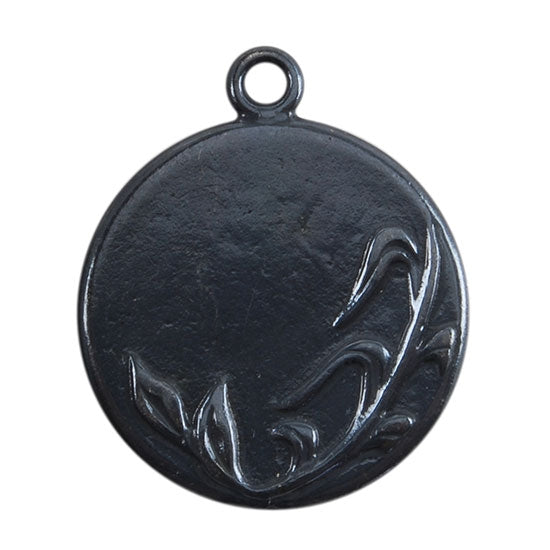 Gunmetal Plate Shape - Spring Round Pendant - 25mm Pkg/2