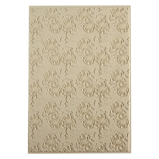 Mega Texture Tile - Hibiscus. Use to impress texture in soft clays. Mega Texture Tiles are perfect for projects both large and small. Mega Tiles measure 9-1/4" x 6" and are about 7 times larger than Texture Tiles. These textures are flexible, washable and can be used with any soft clay.