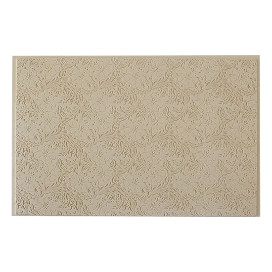 Mega Texture Tile - Hibiscus Embossed. Use to impress texture in soft clays. Mega Texture Tiles are perfect for projects both large and small. Mega Tiles measure 9-1/4" x 6" and are about 7 times larger than Texture Tiles. These textures are flexible, washable and can be used with any soft clay.