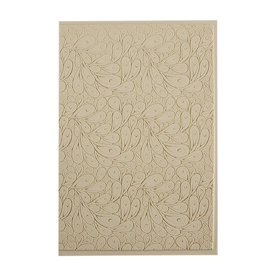 Mega Texture Tile - Peacock. Use to impress texture in soft clays. Mega Texture Tiles are perfect for projects both large and small. Mega Tiles measure 9-1/4" x 6" and are about 7 times larger than Texture Tiles. These textures are flexible, washable and can be used with any soft clay.