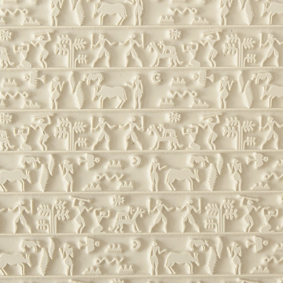 Mega Texture Tile - Ancient Hunt Use to impress texture in soft clays. Mega Texture Tiles are perfect for projects both large and small. Mega Tiles measure 9-1/4" x 6" and are about 7 times larger than Texture Tiles. These textures are flexible, washable and can be used with any soft clay