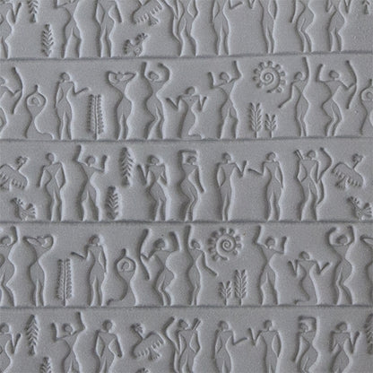 sample in clay of Mega Texture Tile - Ancient People Use to impress texture in soft clays. Mega Texture Tiles are perfect for projects both large and small. Mega Tiles measure 9-1/4" x 6" and are about 7 times larger than Texture Tiles. These textures are flexible, washable and can be used with any soft clay.