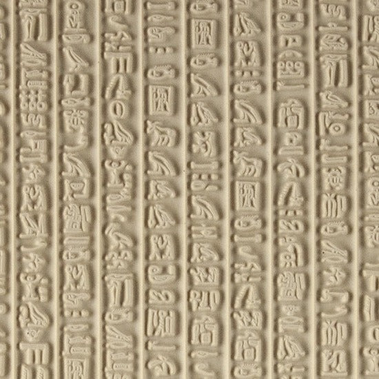 Mega Texture Tile - Hieroglyphics. Use to impress texture in soft clays. Mega Texture Tiles are perfect for projects both large and small. Mega Tiles measure 9-1/4" x 6" and are about 7 times larger than Texture Tiles. These textures are flexible, washable and can be used with any soft clay.