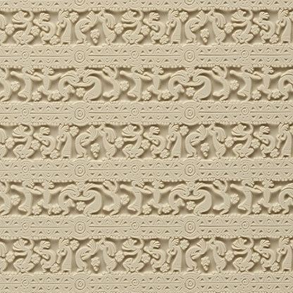 Mega Texture Tile - Dancing Spirits. Use to impress texture in soft clays. Mega Texture Tiles are perfect for projects both large and small. Mega Tiles measure 9-1/4" x 6" and are about 7 times larger than Texture Tiles. These textures are flexible, washable and can be used with any soft clay.
