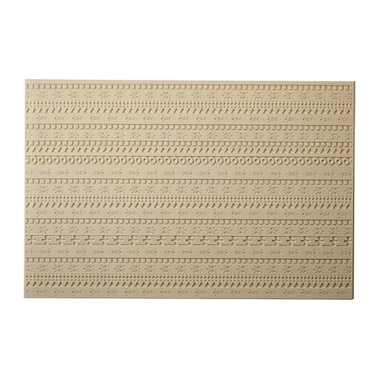 Mega Texture Tile - Desert Race Embossed. Use to impress texture in soft clays. Mega Texture Tiles are perfect for projects both large and small. Mega Tiles measure 9-1/4" x 6" and are about 7 times larger than Texture Tiles. These textures are flexible, washable and can be used with any soft clay.