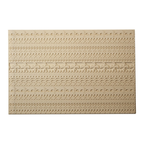 Mega Texture Tile - Tribal Spirits. Use to impress texture in soft clays. Mega Texture Tiles are perfect for projects both large and small. Mega Tiles measure 9-1/4" x 6" and are about 7 times larger than Texture Tiles. These textures are flexible, washable and can be used with any soft clay.