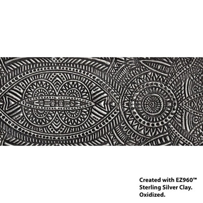 silver sample of Mega Texture Tile - Super Fineline Illusion. Use to impress texture in soft clays. Mega Texture Tiles are perfect for projects both large and small. Mega Tiles measure 9-1/4" x 6" and are about 7 times larger than Texture Tiles. These textures are flexible, washable and can be used with any soft clay.