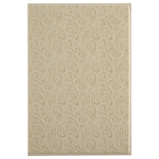 Mega Texture Tile - Eastern Paisley. Use to impress texture in soft clays. Mega Texture Tiles are perfect for projects both large and small. Mega Tiles measure 9-1/4" x 6" and are about 7 times larger than Texture Tiles. These textures are flexible, washable and can be used with any soft clay.