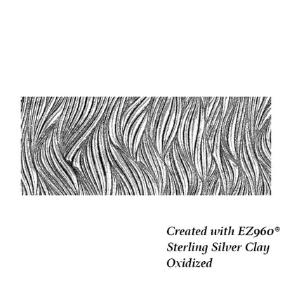 silver sample of Mega Texture Tile - Body Wave. Use to impress texture in soft clays. Mega Texture Tiles are perfect for projects both large and small. Mega Tiles measure 9-1/4" x 6" and are about 7 times larger than Texture Tiles. These textures are flexible, washable and can be used with any soft clay.