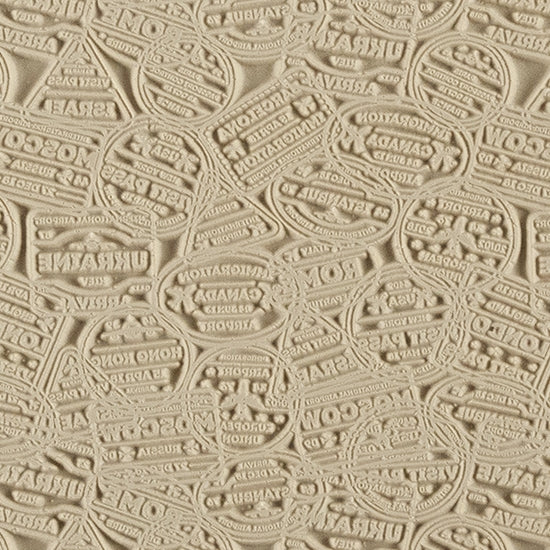 Mega Texture Tile - Bon Voyage. Use to impress texture in soft clays. Mega Texture Tiles are perfect for projects both large and small. Mega Tiles measure 9-1/4" x 6" and are about 7 times larger than Texture Tiles. These textures are flexible, washable and can be used with any soft clay.