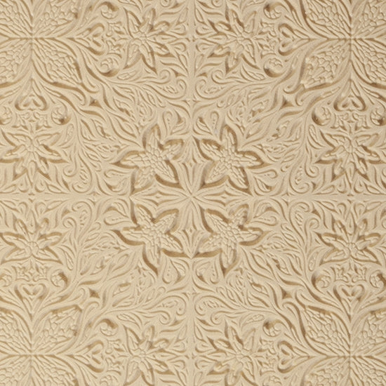 Mega Texture Tile - Woodcut Floral Embossed. Use to impress texture in soft clays. Mega Texture Tiles are perfect for projects both large and small. Mega Tiles measure 9-1/4" x 6" and are about 7 times larger than Texture Tiles. These textures are flexible, washable and can be used with any soft clay.