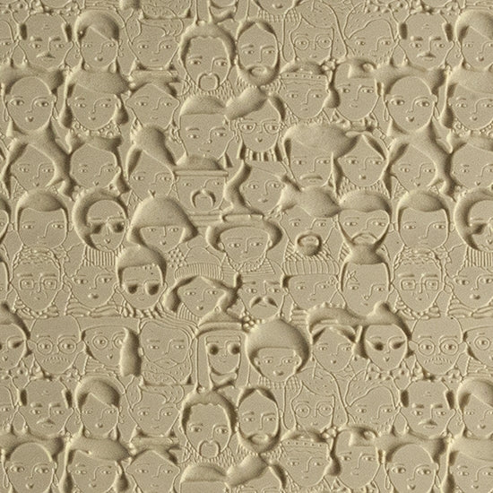 Mega Texture Tile - A Face in the Crowd Embossed First picture shown in texture in clay.  Use to impress texture in soft clays. Mega Texture Tiles are perfect for projects both large and small. Mega Tiles measure 9-1/4" x 6" and are about 7 times larger than Texture Tiles. These textures are flexible, washable and can be used with any soft clay.