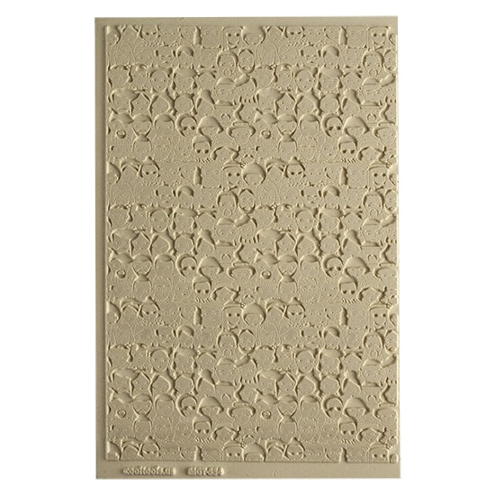 Mega Texture Tile - A Face in the Crowd Embossed First picture shown in texture in clay.  Use to impress texture in soft clays. Mega Texture Tiles are perfect for projects both large and small. Mega Tiles measure 9-1/4" x 6" and are about 7 times larger than Texture Tiles. These textures are flexible, washable and can be used with any soft clay.