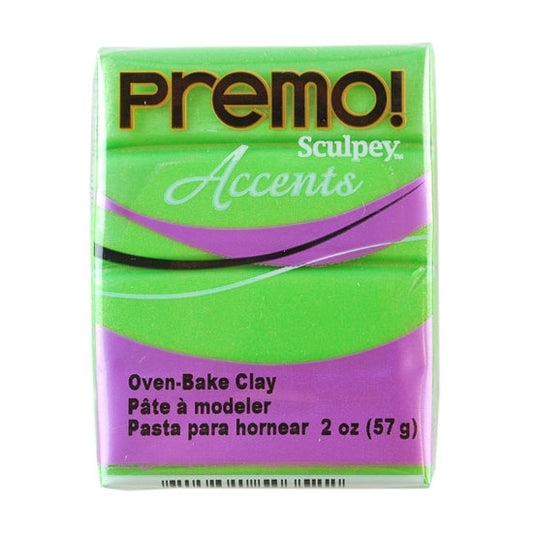 Premo Accent Sculpey Polymer Clay - Bright Green Pearl 2 oz block