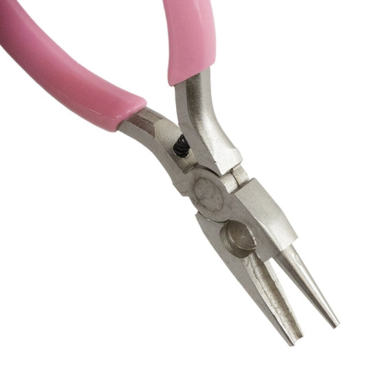 Carbon Steel Jewelry Pliers - Wire Looping Concave and Round Nose with Cutter with pink grip