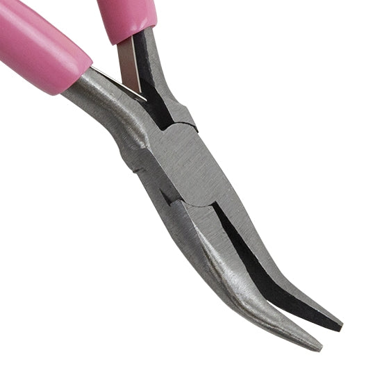 Carbon Steel Jewelry Pliers - Bent Nose with pink grip