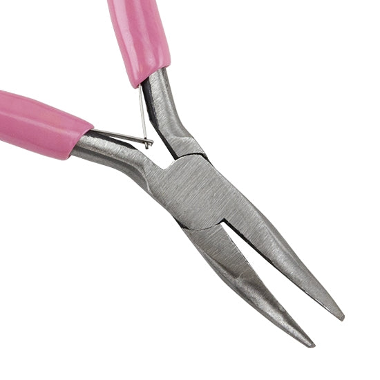 Carbon Steel Jewelry Pliers - Bent Nose with pink grip