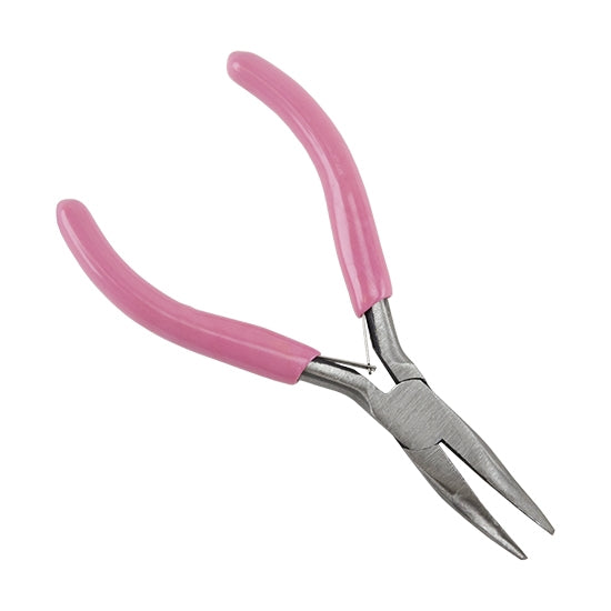 Carbon Steel Jewelry Pliers - Bent Nose with pink grip