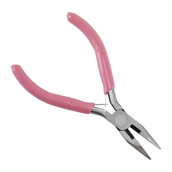 Carbon Steel Jewelry Pliers - Chain Nose with Cutter and pink grip