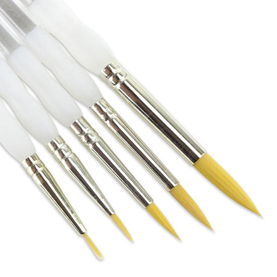 Royal Soft-Grip™ Rounds 5 Piece Brush Set Comfort meets function in this selection of appealing and durable brushes that feature the original no-slip soft rubber grip on its clear acrylic handle. Set of 5 round brushes, sizes #0, 2, 4, 6 and 10.