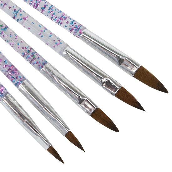 Detail Brushes - Set/5 with clear handle with metallic pastel glitter