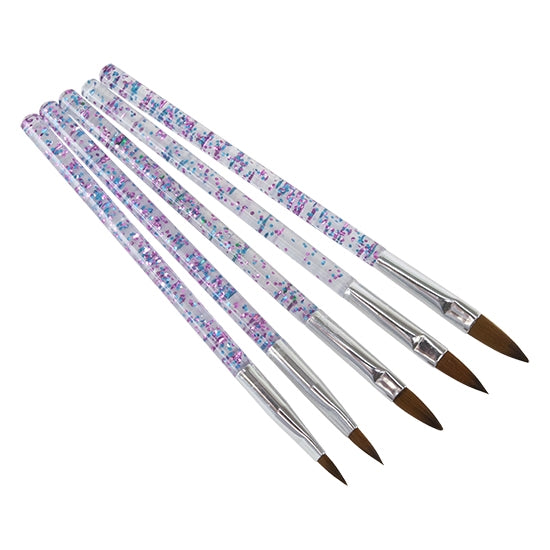 Detail Brushes - Set/5 with clear handle with metallic pastel glitter