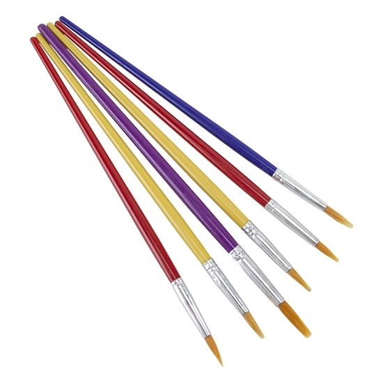 6 Economy Brushes This economical brush set can be used for almost anything; especially great for those messy jobs that might ruin your expensive brushes. Bright colored handles make these brushes easy to find on your bench.  Colors may vary.