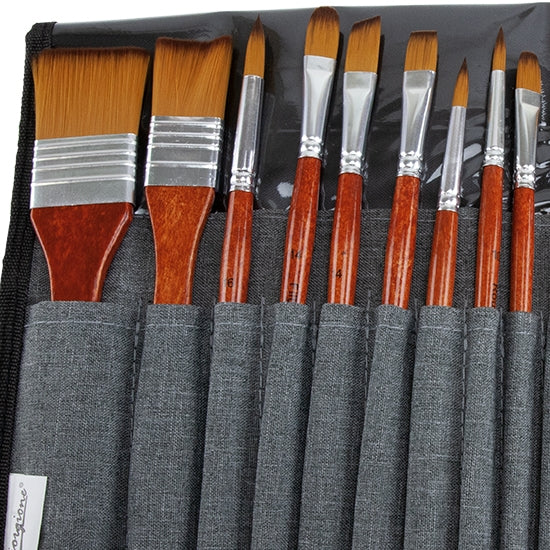 Deluxe 25 piece set of brushes for every need. These brushes have beautiful wood handles and come in a cloth carrying case