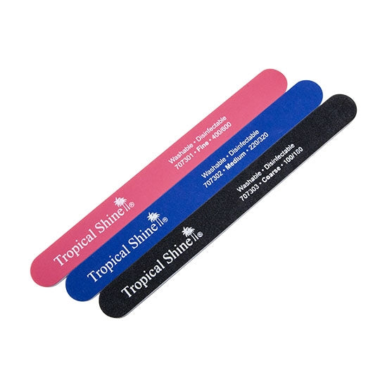 Tropical Shine Sanding Sticks pink fine, blue medium and black coarse