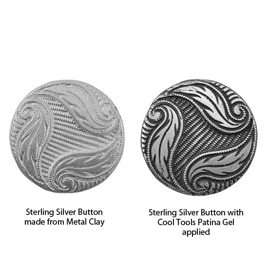 sterling silver button without and with Cool Tools patina gel applies