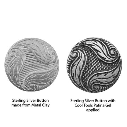 sterling silver button without and with Cool Tools patina gel applies