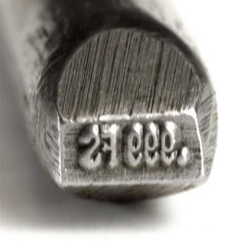 Quality Stamp - .999FS - Straight 4mm 3-1/2" long .999FS quality marking stamp for fine silver. A "quality mark" is the little number or letters that indicate what metal and purity is used in an item made of a precious metal. By law, this stamp can only be used to mark an item that is made purely from .999 fine silver.