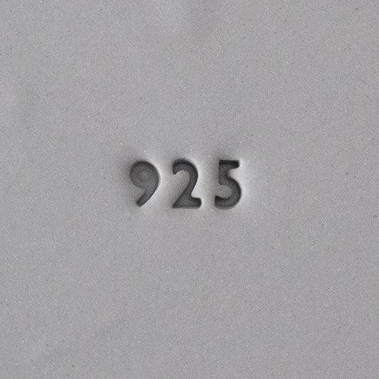 Quality Stamp for Wet Clay - .925 - 2mm 1-5/8" long .925 quality marking stamp for wet clay. A "quality mark" is the little number or letters that indicate what metal and purity is used in an item made of a precious metal. By law, this stamp can only be used to mark an item that is made from .925 Silver. impression in clay