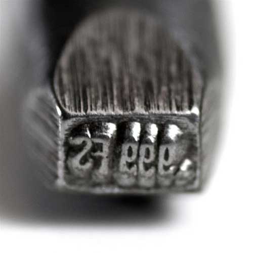 Quality Stamp - .999FS - Bent 4mm A "quality mark" is the little number or letters that indicate what metal and purity is used in an item made of a precious metal. By law, this stamp can only be used to mark an item that is made from .999 fine silver.