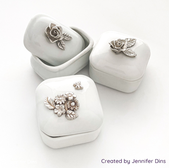 ceramic boxes with silver flowers