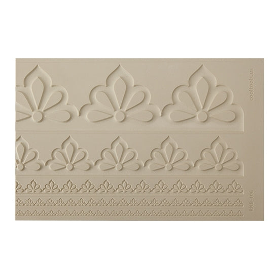 Rings & Bangles Texture - Floral Motif. Rings & Bangles Textures are perfect for making multiple sizes of bangles or rings with delicate designs. Make matching pendants and earrings with the same tiles. Projects are only limited to your imagination. Tiles measure 9-1/8” x 6“. These textures are flexible, washable and can be used with any soft clay.