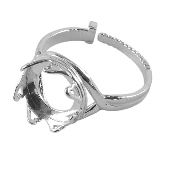 Sterling Silver Hearts Setting Adjustable Crimp Ring - Round