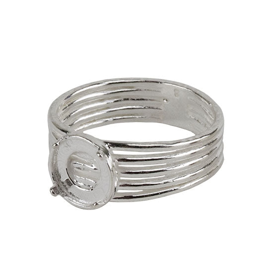 Sterling Silver Tapered Band Prong Setting Ring - 8mm