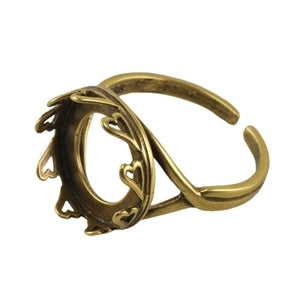 Antique Bronze Plate Hearts Setting Adjustable Ring - Round - Cool Tools