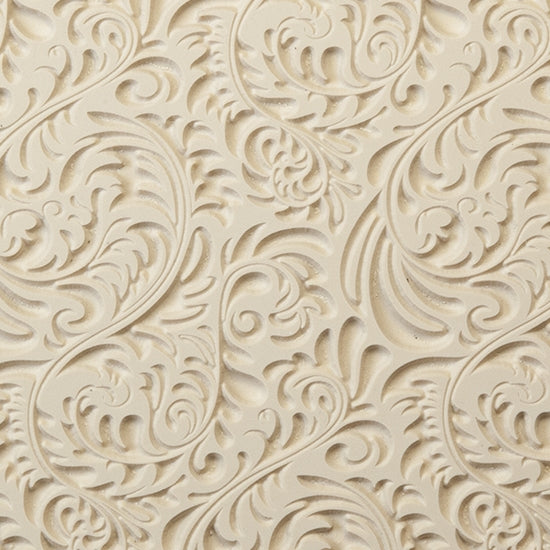 Rollable Texture Tile - Acanthas Embossed. Rollable Texture Tiles measure 4" x 5-1/2" overall and have a textured area of 2-3/8" x 4-7/8"; perfect for larger projects. Each texture has a shoulder that allows one of our Clay Thickness Rolling Frames to sit directly on the texture for rolling. Rollable Texture Tiles are flexible, washable and can be used with any soft clay. Spritz with CoolSlip or dust on Dry Powder Release for stick-free impressions when using metal clay and polymer clay.