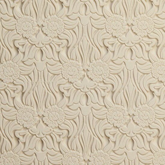 Rollable Texture Tile - Nouveau Lalique. Rollable Texture Tiles measure 4" x 5-1/2" overall and have a textured area of 2-3/8" x 4-7/8"; perfect for larger projects. Each texture has a shoulder that allows one of our Clay Thickness Rolling Frames to sit directly on the texture for rolling. Rollable Texture Tiles are flexible, washable and can be used with any soft clay. Spritz with CoolSlip or dust on Dry Powder Release for stick-free impressions when using metal clay and polymer clay.