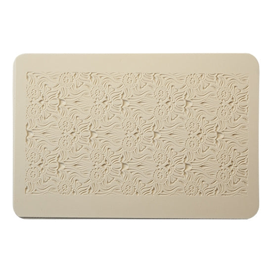 Rollable Texture Tile - Nouveau Lalique Embossed. Rollable Texture Tiles measure 4" x 5-1/2" overall and have a textured area of 2-3/8" x 4-7/8"; perfect for larger projects. Each texture has a shoulder that allows one of our Clay Thickness Rolling Frames to sit directly on the texture for rolling. Rollable Texture Tiles are flexible, washable and can be used with any soft clay. Spritz with CoolSlip or dust on Dry Powder Release for stick-free impressions when using metal clay and polymer clay.